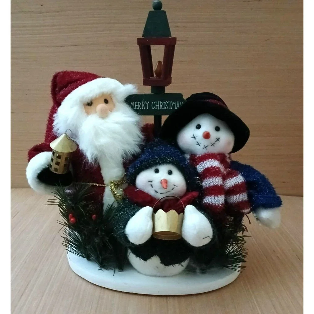 Merry Christmas Stuffed Santa Claus & Snowmen Figurines Holiday Decoration